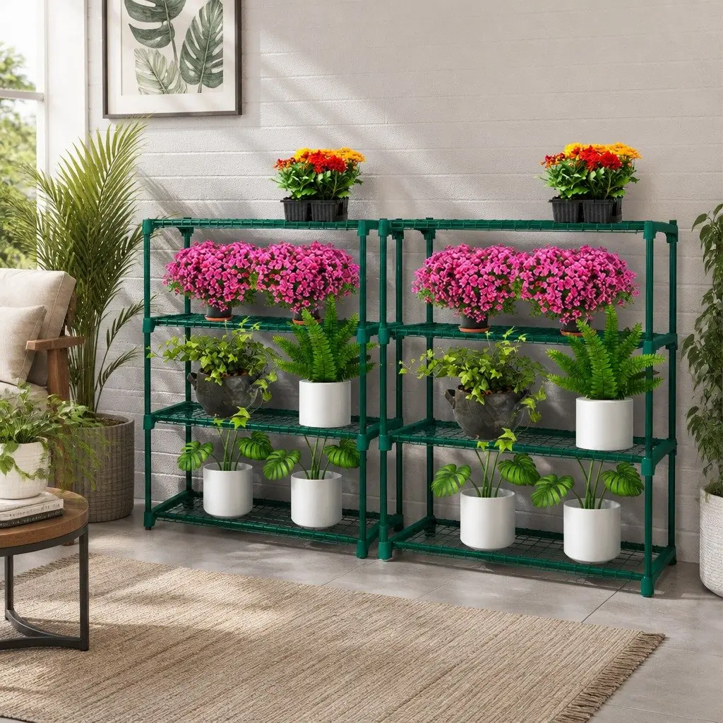 4 Tier Plant Stand Shelves Metal Storage Rack Garden Outdoor Indoor Display