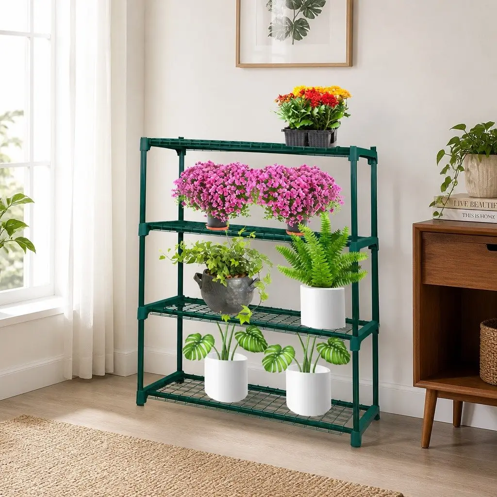 4 Tier Plant Stand Shelves Metal Storage Rack Garden Outdoor Indoor Display