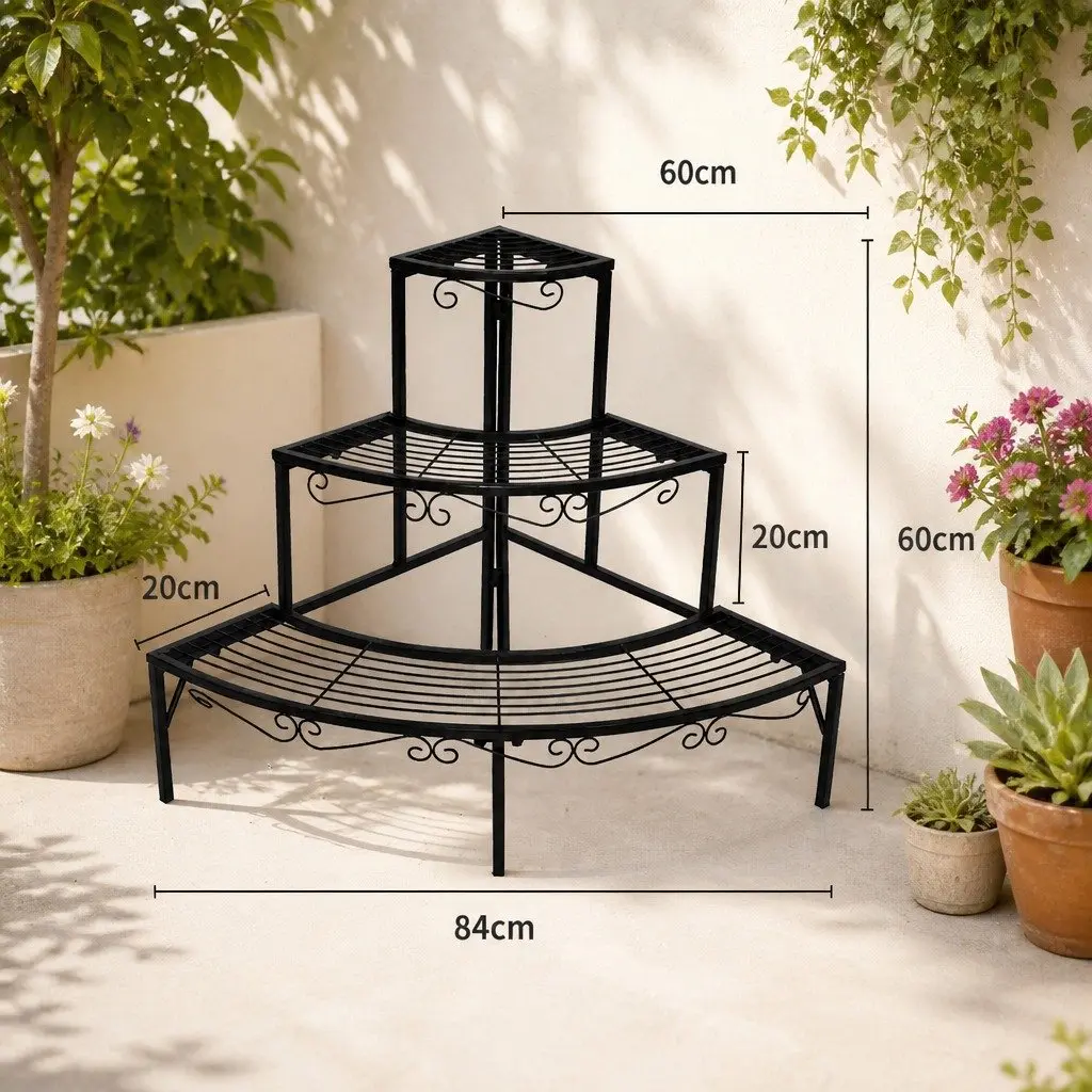 3-Tier Plant Stand Metal Flower Pot Rack Indoor Outdoor Storage Garden