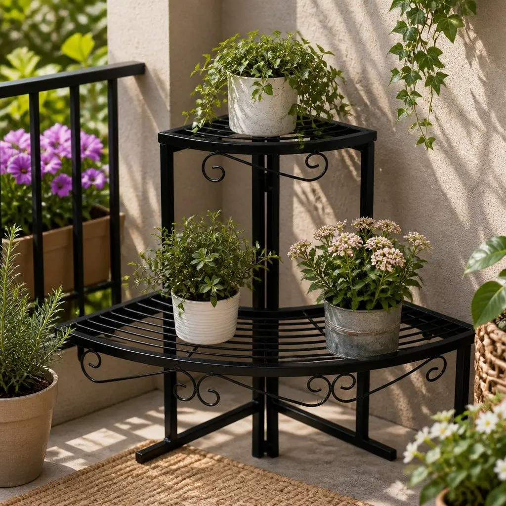 3-Tier Plant Stand Metal Flower Pot Rack Indoor Outdoor Storage Garden