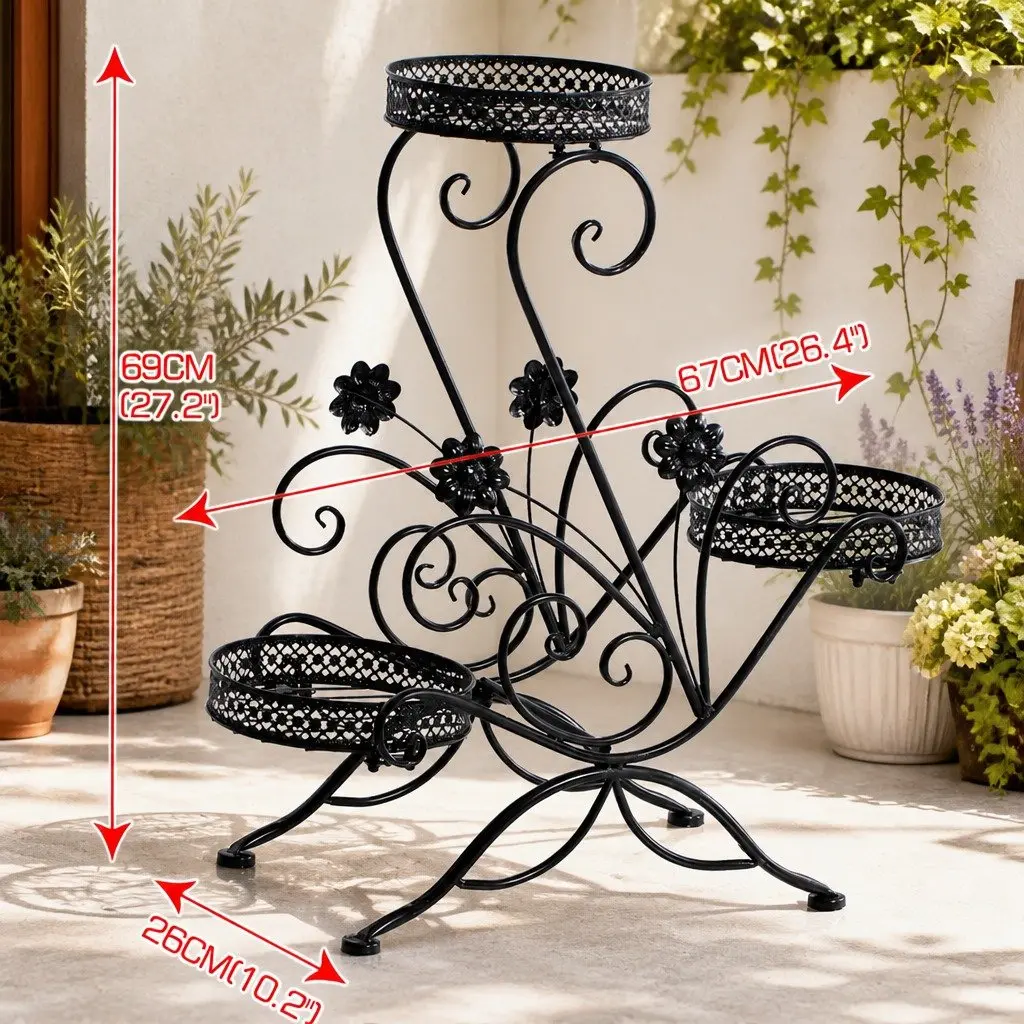 Metal Plant Stand Indoor Outdoor Steel Frame Black Display Shelf