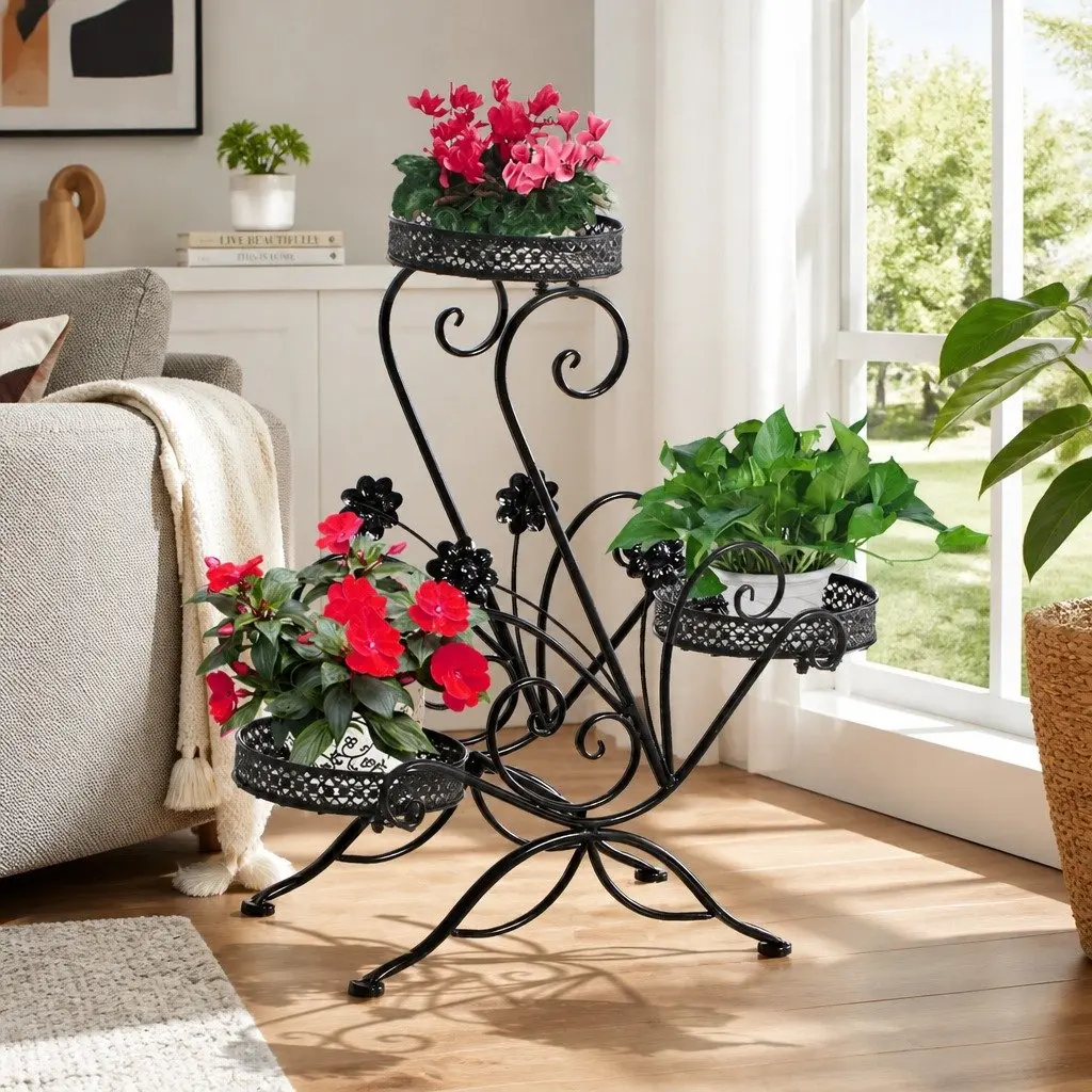 Metal Plant Stand Indoor Outdoor Steel Frame Black Display Shelf