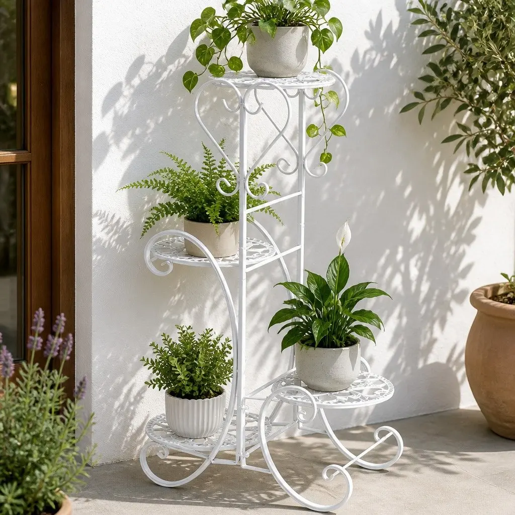 4 Tier Metal Plant Stand Indoor Outdoor Garden Balcony Flower Pot Display Shelf