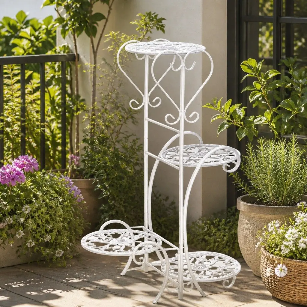 4 Tier Metal Plant Stand Indoor Outdoor Garden Balcony Flower Pot Display Shelf