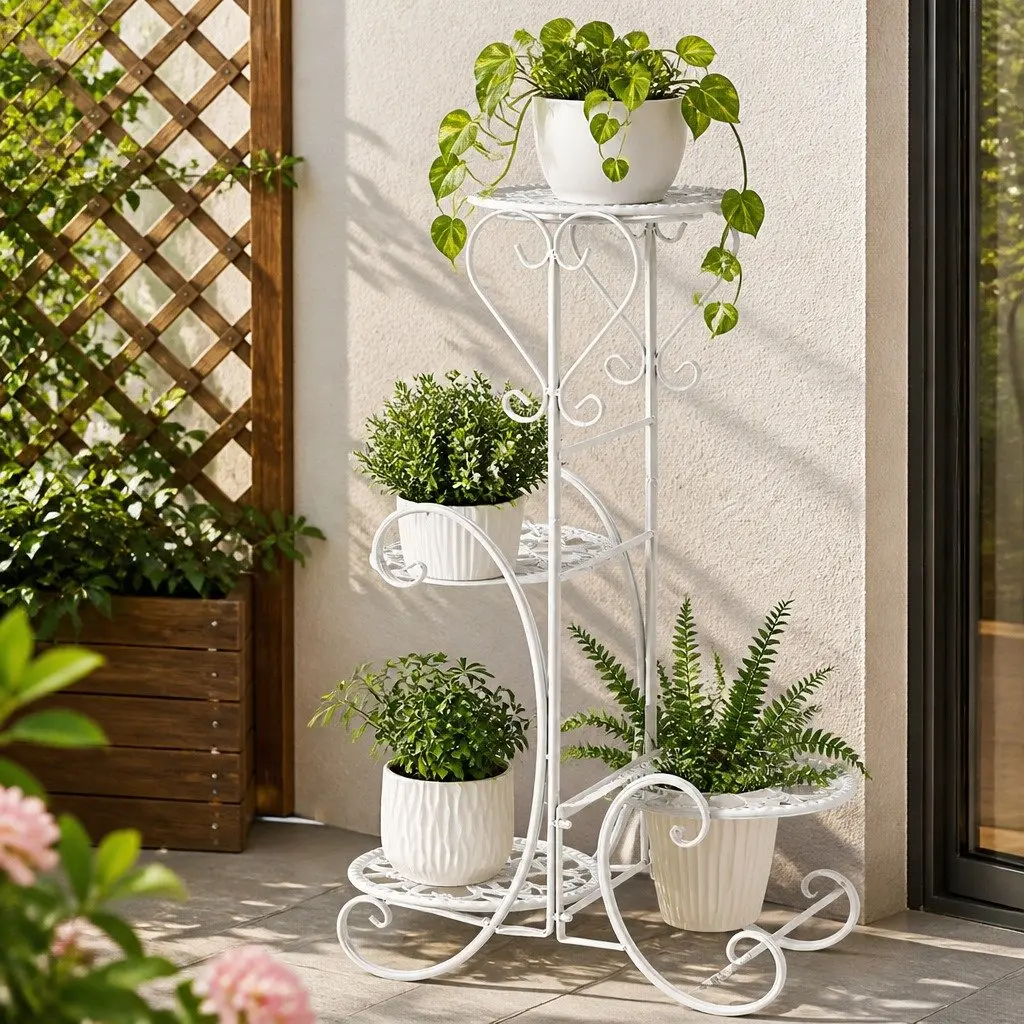 4 Tier Metal Plant Stand Indoor Outdoor Garden Balcony Flower Pot Display Shelf