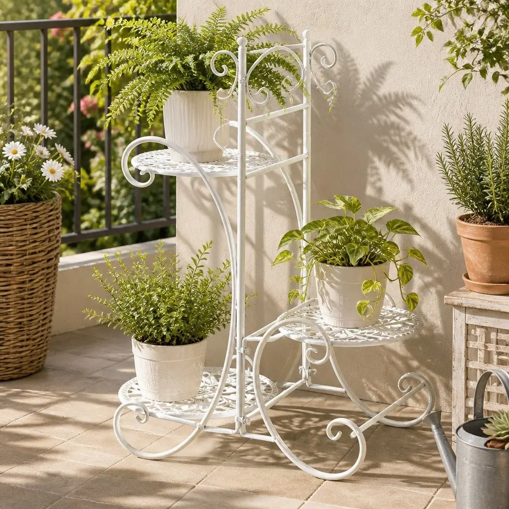 4 Tier Metal Plant Stand Indoor Outdoor Garden Balcony Flower Pot Display Shelf