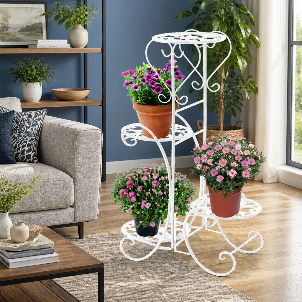 4 Tier Metal Plant Stand Indoor Outdoor Garden Balcony Flower Pot Display Shelf