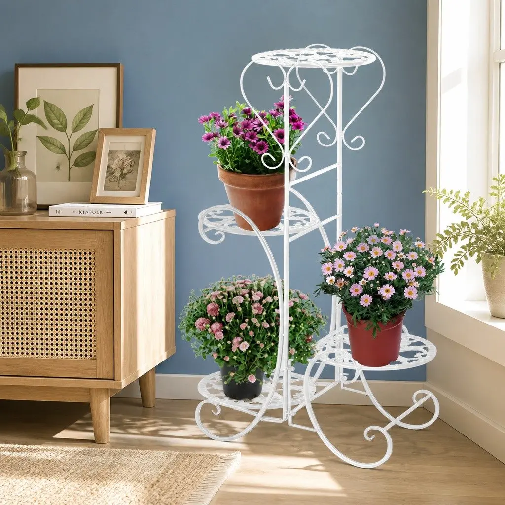 4 Tier Metal Plant Stand Indoor Outdoor Garden Balcony Flower Pot Display Shelf