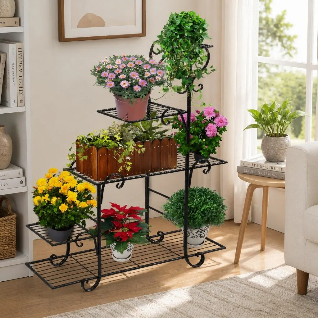 5 Tier Plant Stand Metal Steel Indoor Outdoor Garden Flower Pot Display Shelves