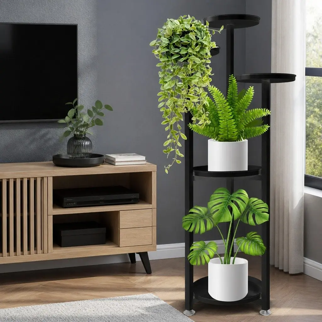 5 Tier Plant Stand Metal Display Shelf Black Large