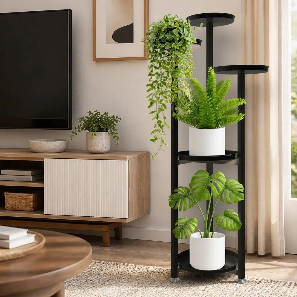 5 Tier Plant Stand Metal Display Shelf Black Large