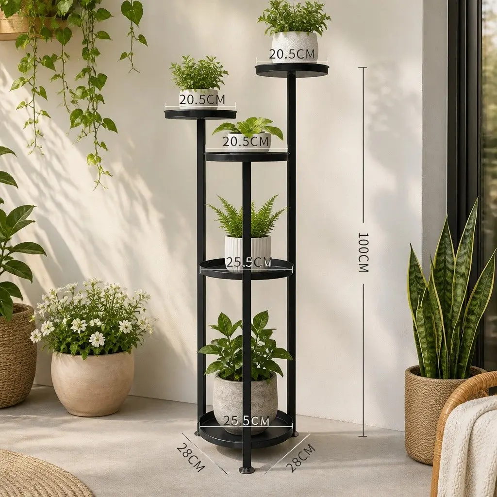 5 Tier Plant Stand Metal Frame Indoor Outdoor Flower Pot Display Shelf Black