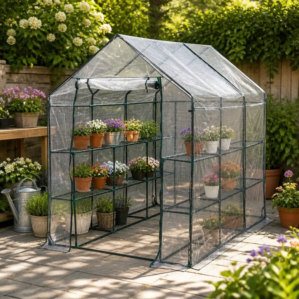 Walk In Greenhouse Portable Outdoor 3 Tier Shelves for Plant Protection