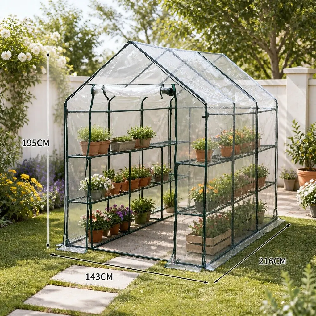 Walk In Greenhouse Portable Outdoor 3 Tier Shelves for Plant Protection
