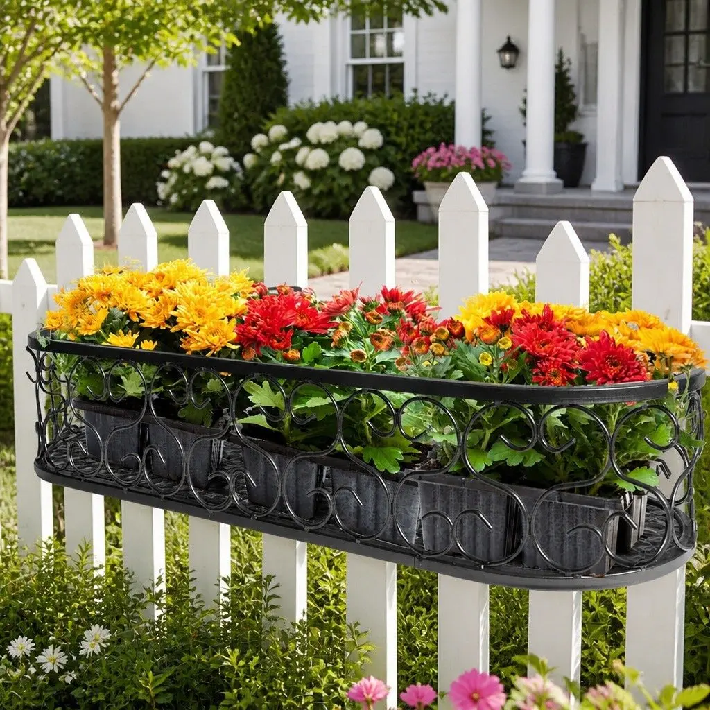 Hanging Pot Plant Stand Oval Black Steel Frame Space Saving 60cm W x 20cm D x 12cm H