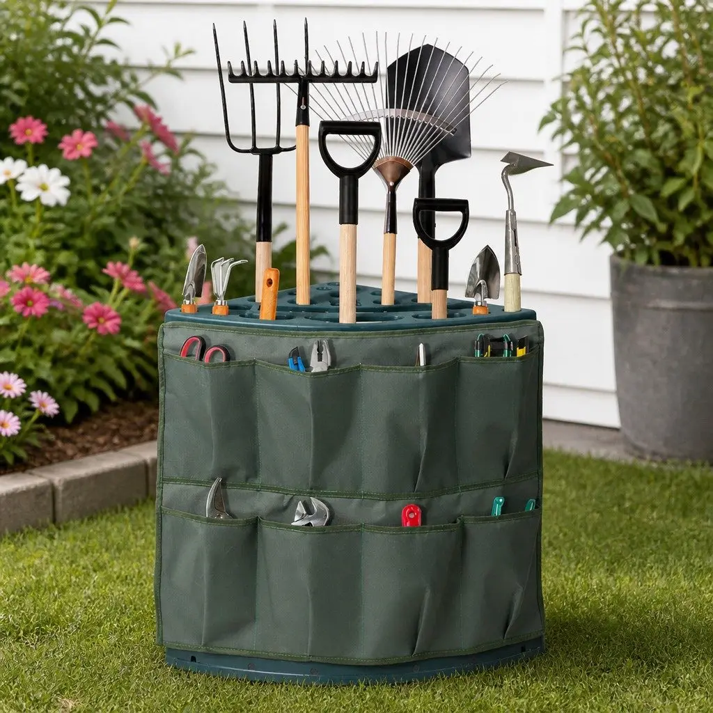 Garden Tool Rack Storage Shed Organizer 27 Slots Weatherproof Space-Saving