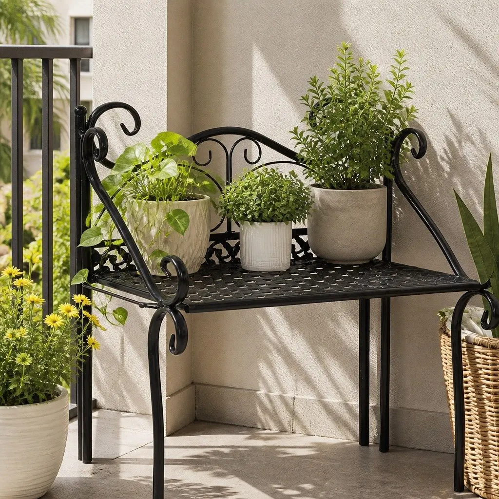 4 Tier Plant Stand Durable Steel Frame Powder Coated Black 33cm W x 20cm D x 87cm H Indoor Outdoor Garden Balcony Display Rack