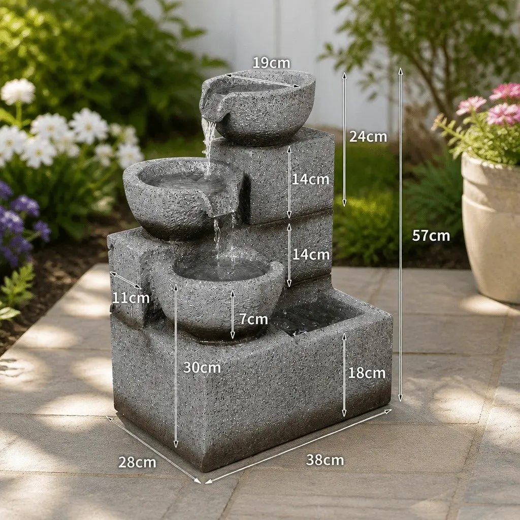 Electric Fountain Water Bird Bath Resin Sculpture 38cm W x 28cm D x 57cm H