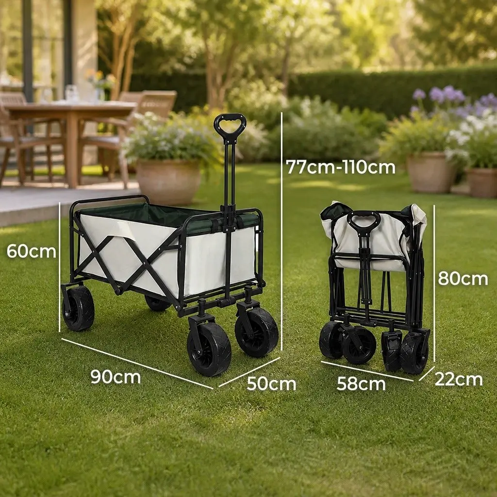Collapsible Garden Trolley Wagon Foldable 150kg Capacity Beige