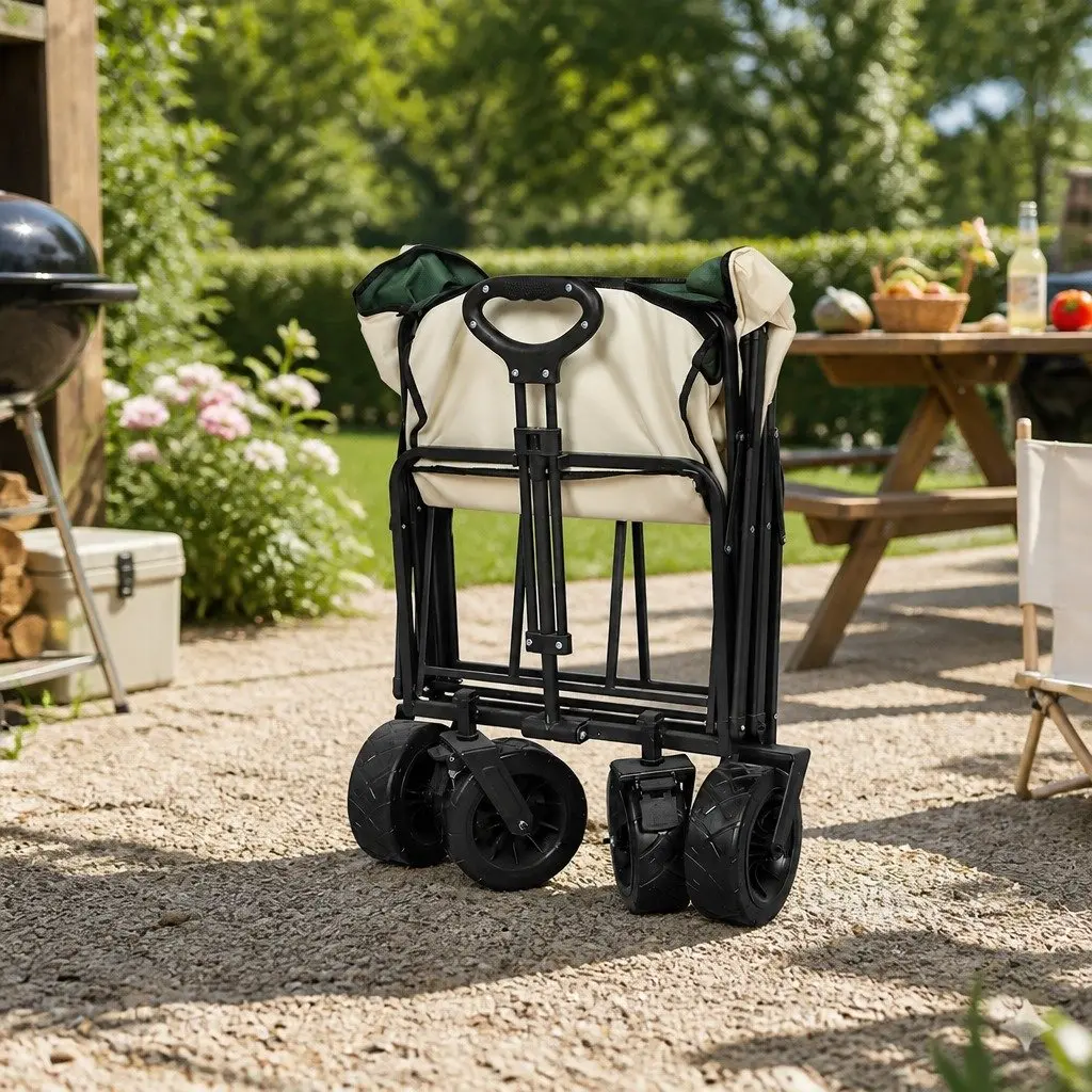 Collapsible Garden Trolley Wagon Foldable 150kg Capacity Beige
