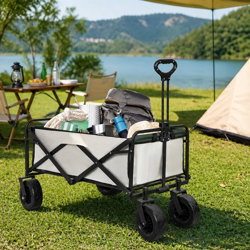 Collapsible Garden Trolley Wagon Foldable 150kg Capacity Beige