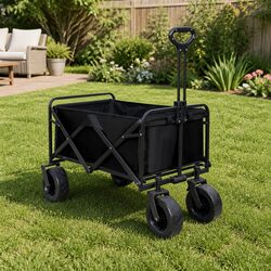 Garden Camping Trolley Foldable Wagon Shopping Cart Heavy Duty Outdoor Black