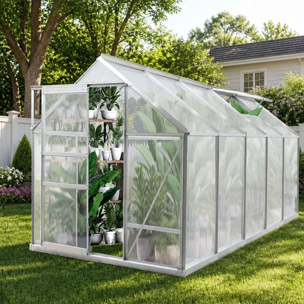 Aluminium Walk In Greenhouse Polycarbonate Large Outdoor 3.16m x 1.9m x 1.95m