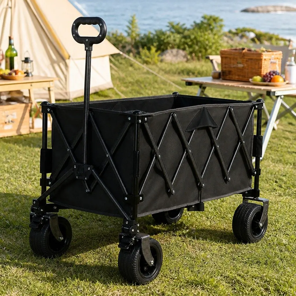 Folding Wagon Cart 3-Tier Trolley All-Terrain Wheels Outdoor Camping Beach