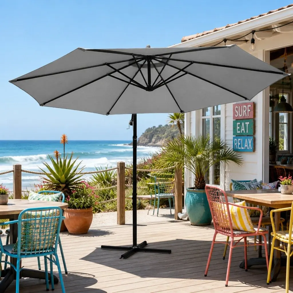 3m Cantilever Outdoor Umbrella Side Post Octagonal Patio Garden Sunshade Grey