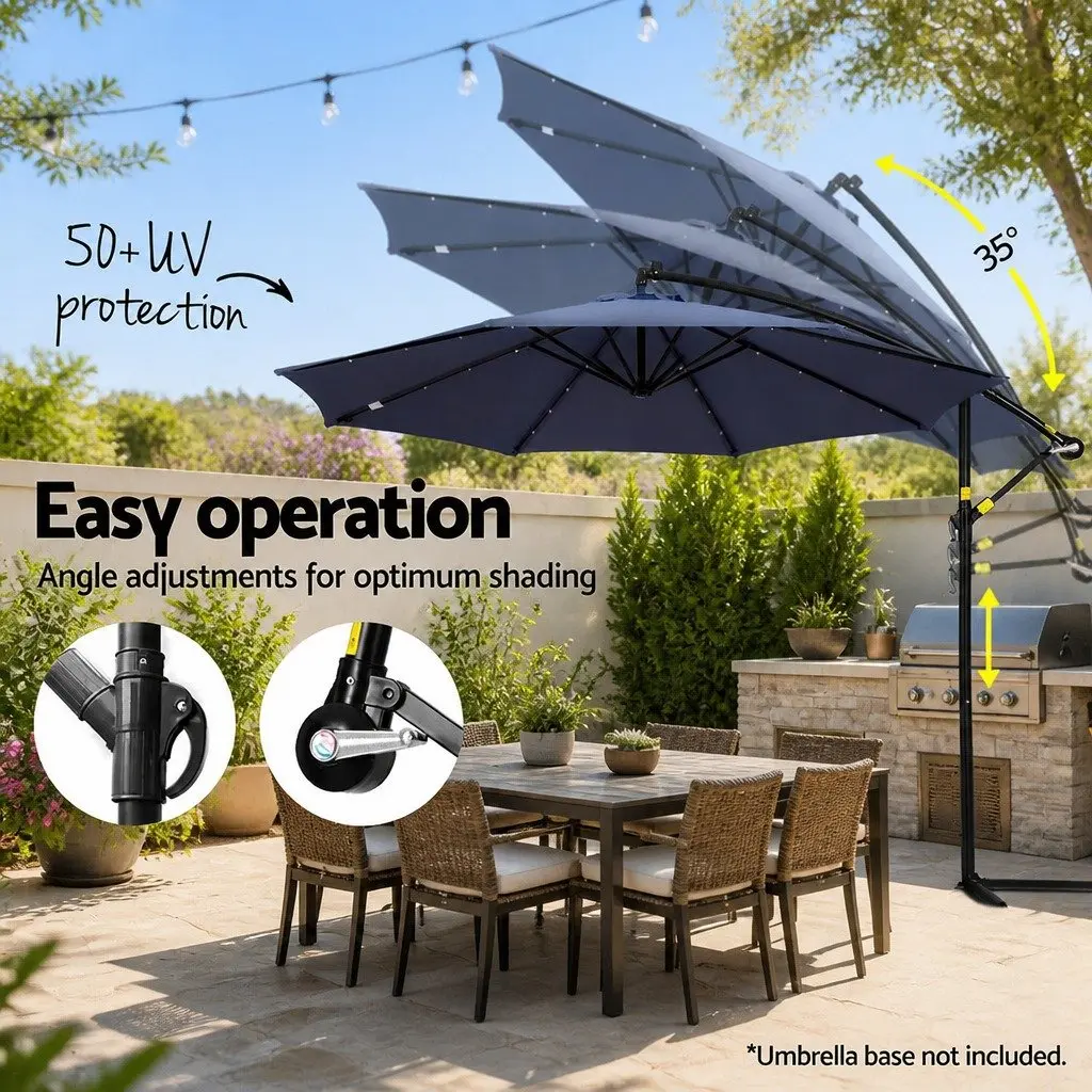 Cantilever Umbrella Solar LED Lights 3M Outdoor Garden Patio Shade Navy