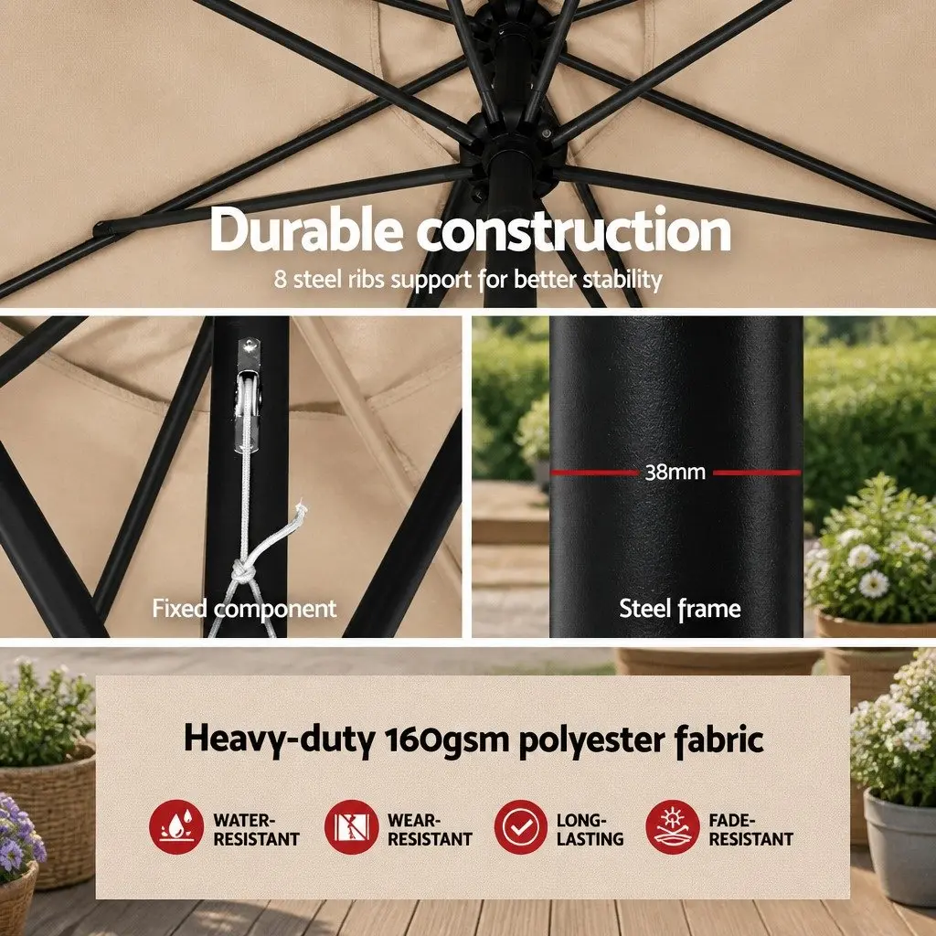 Outdoor Umbrella Octagonal Canopy 2.7m Centre Post Garden Patio Sun Shade Beige