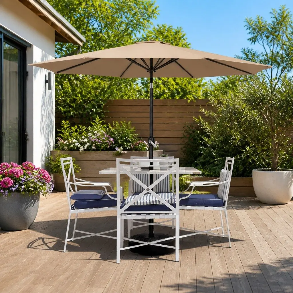 Outdoor Umbrella Octagonal Canopy 2.7m Centre Post Garden Patio Sun Shade Beige