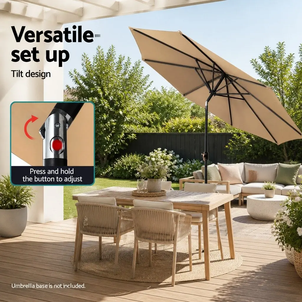 Outdoor Umbrella Octagonal Canopy 2.7m Beige with UV Protection and Adjustable Tilt for Garden Patio Sun Shade