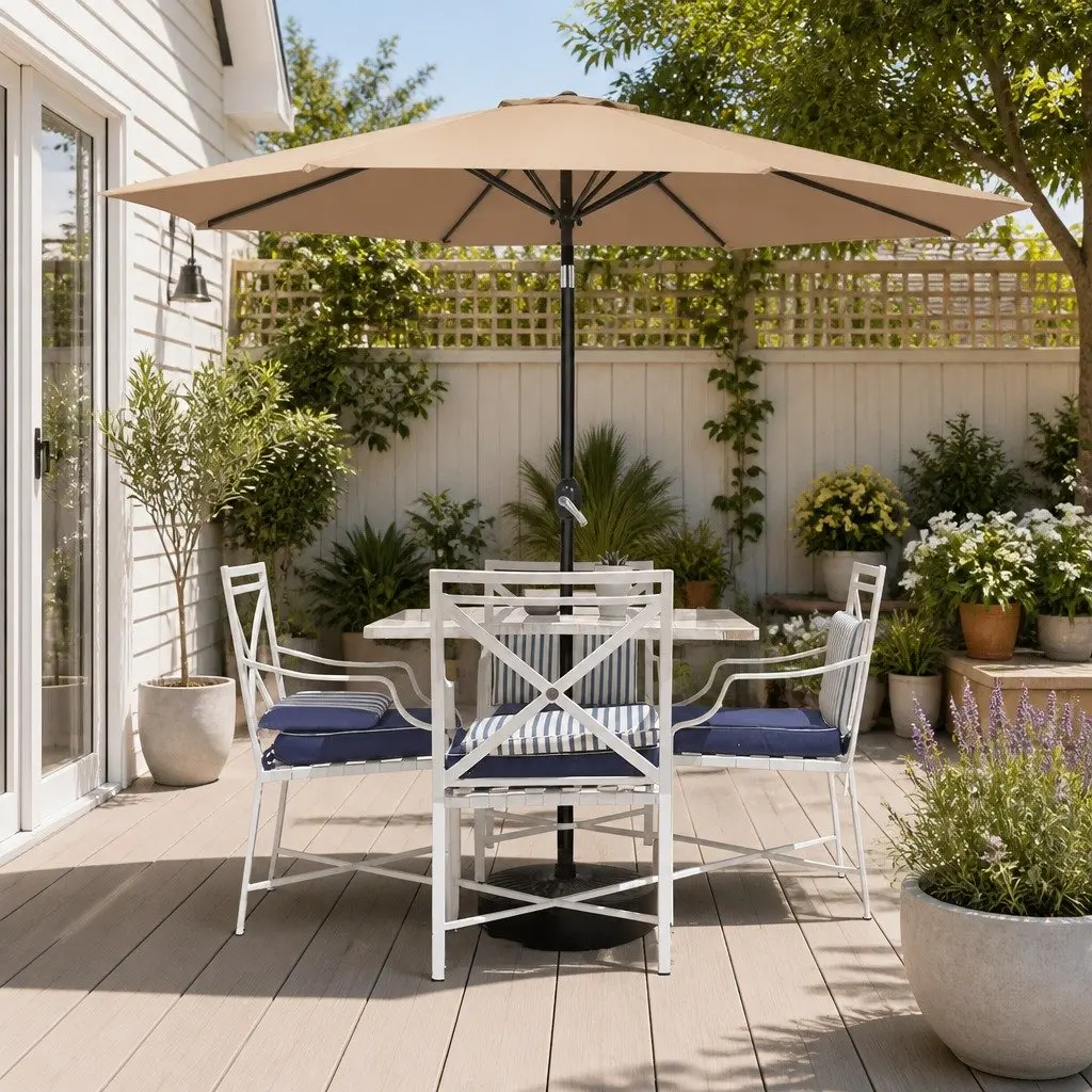 Outdoor Umbrella Octagonal Canopy 2.7m Beige with UV Protection and Adjustable Tilt for Garden Patio Sun Shade