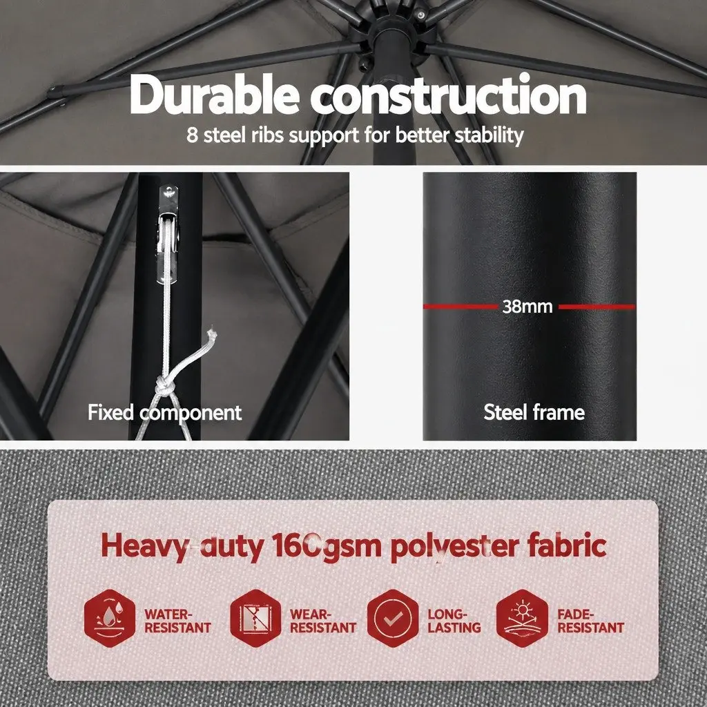 Outdoor Umbrella 2.7m Charcoal UV50+ Tilt Mechanism Garden Patio Shade