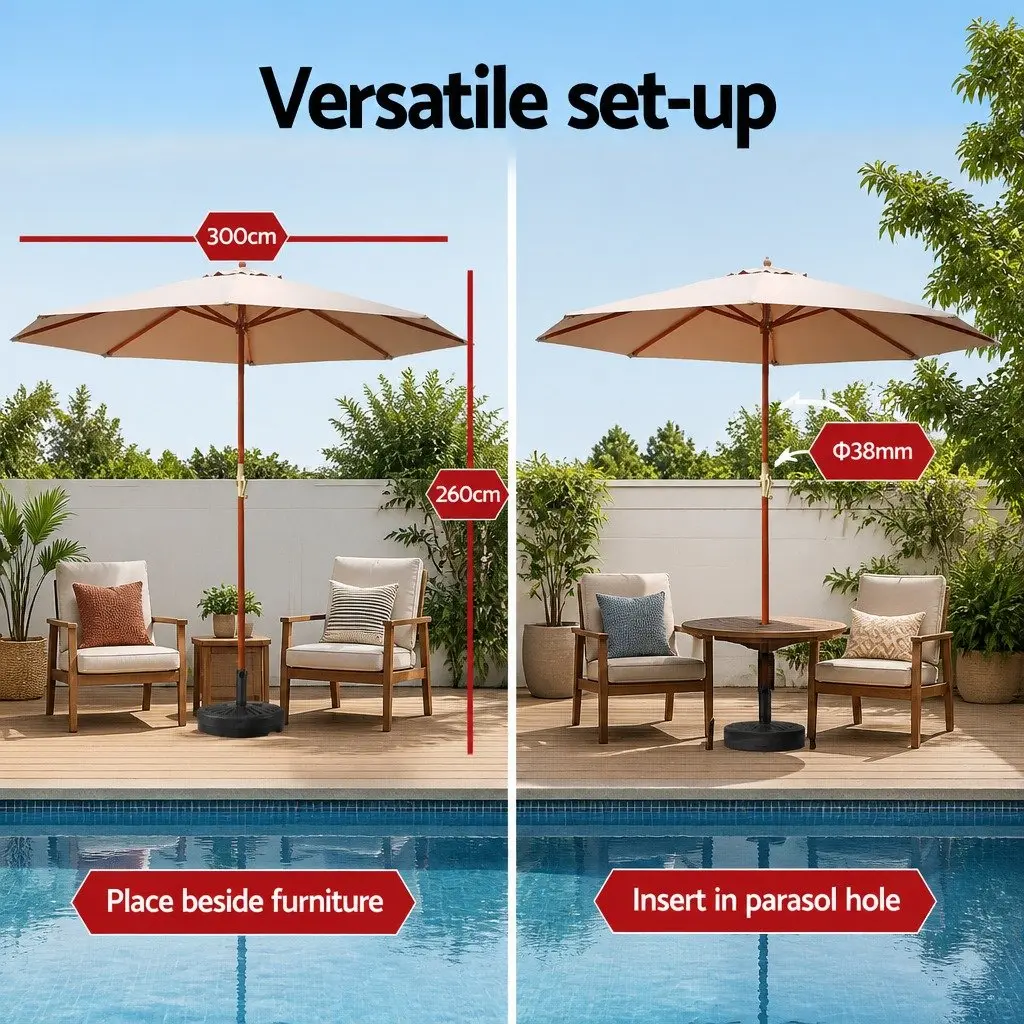 Outdoor Umbrella Octagonal Canopy 3m Garden Sun Shade with Water-Fillable Base