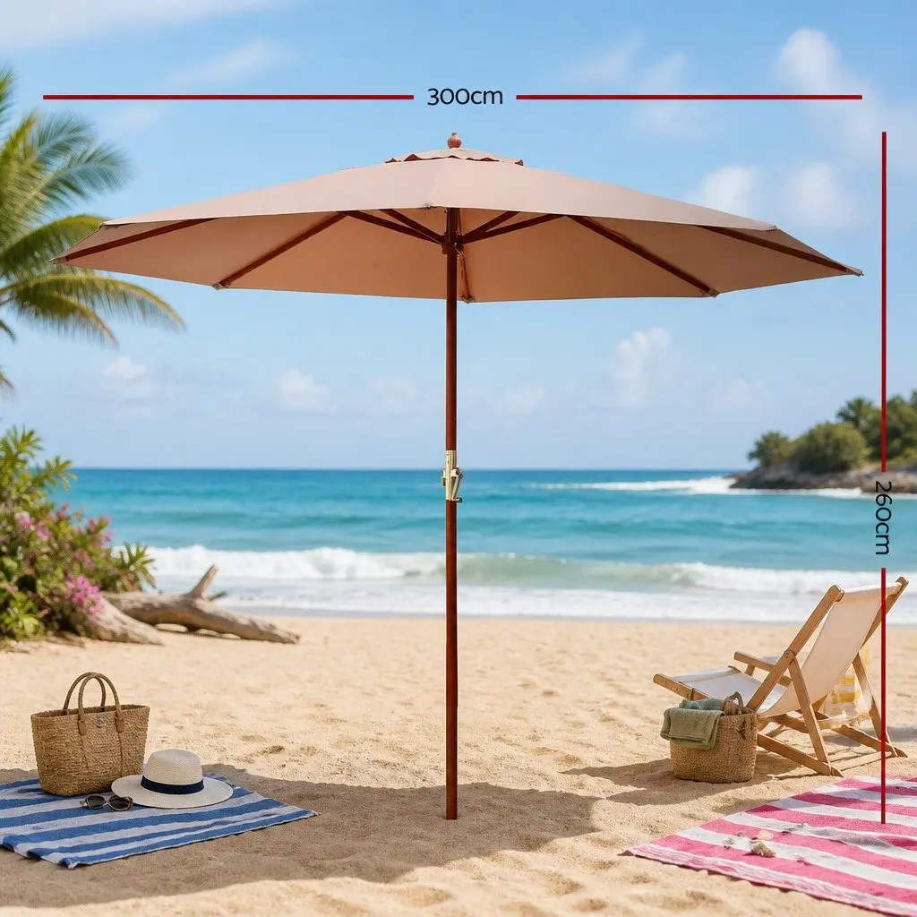 Outdoor Umbrella Centre Post Octagon Canopy 3m Beach Garden Patio Sun Shade