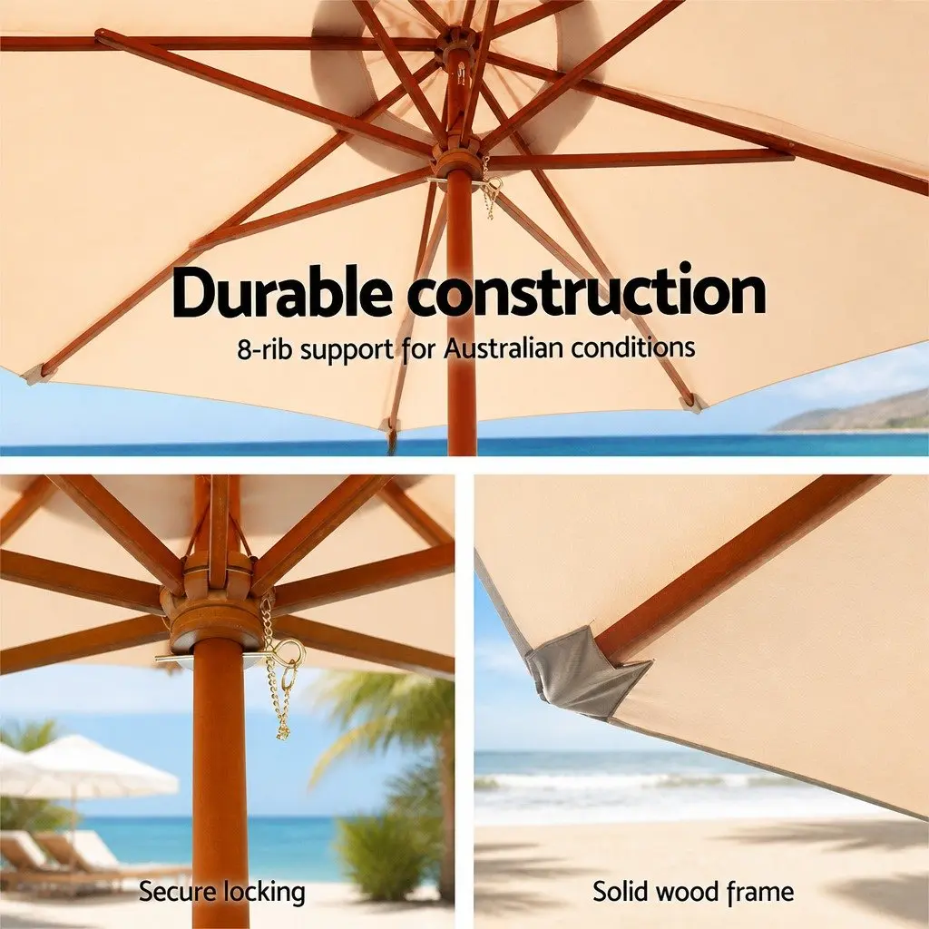Outdoor Umbrella Centre Post Octagon Canopy 3m Beach Garden Patio Sun Shade