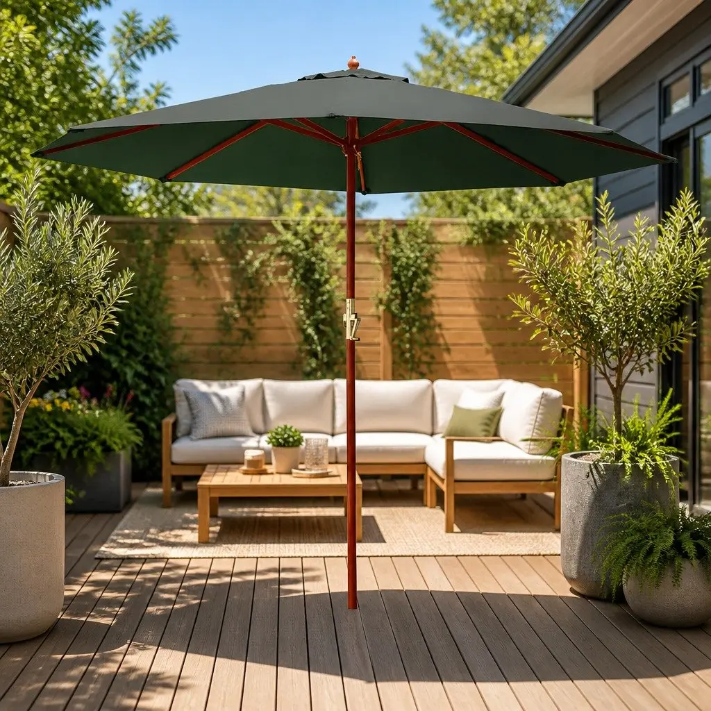 3m Outdoor Umbrella Octagon Canopy UV50+ Protection Wooden Frame Beach Garden Patio Sun Shade