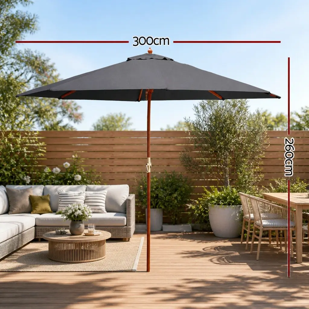 3m Outdoor Umbrella Octagon Canopy UV50+ Protection Wooden Frame Beach Garden Patio Sun Shade