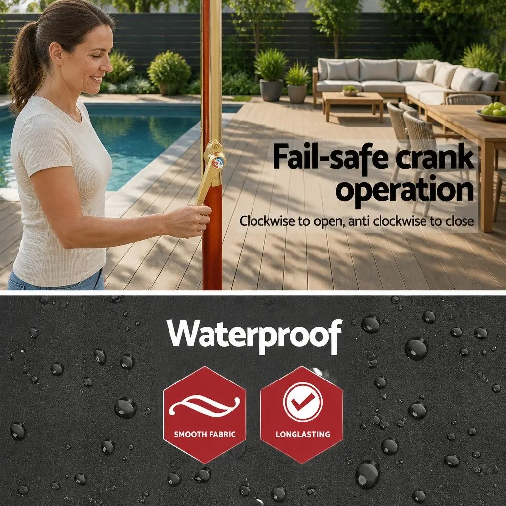 3m Outdoor Umbrella Octagon Canopy UV50+ Protection Wooden Frame Beach Garden Patio Sun Shade