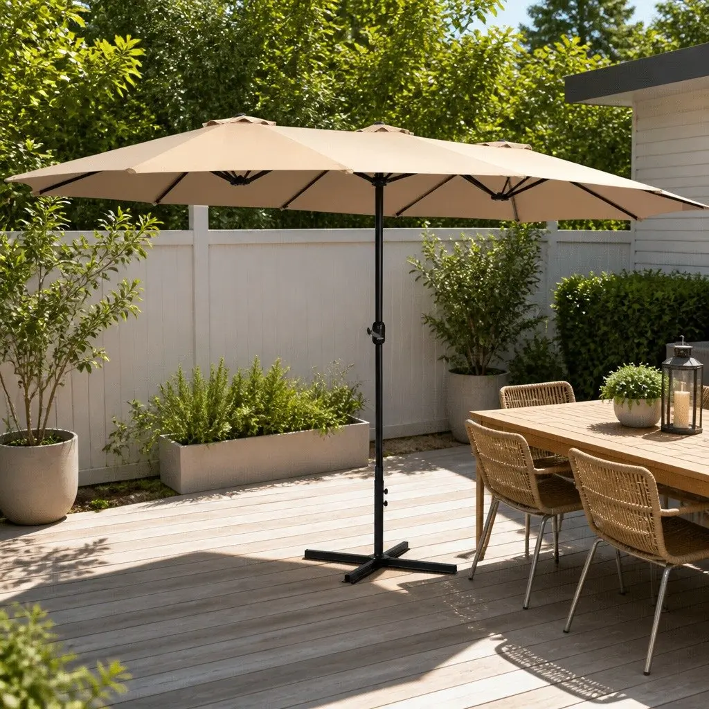 Outdoor Umbrella Centre Post 4.57m Beige Dodecagon Canopy with UV50+ Protection and Tilt Function