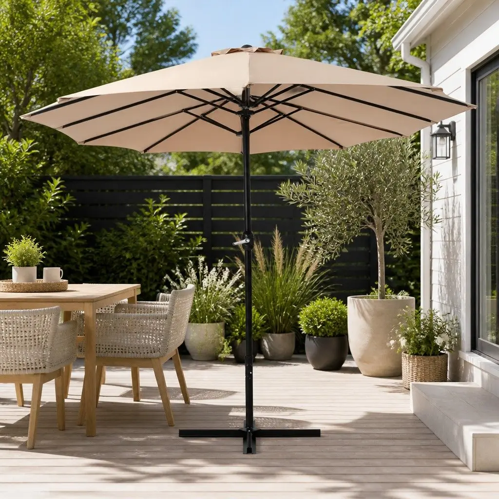 Outdoor Umbrella Centre Post 4.57m Beige Dodecagon Canopy with UV50+ Protection and Tilt Function
