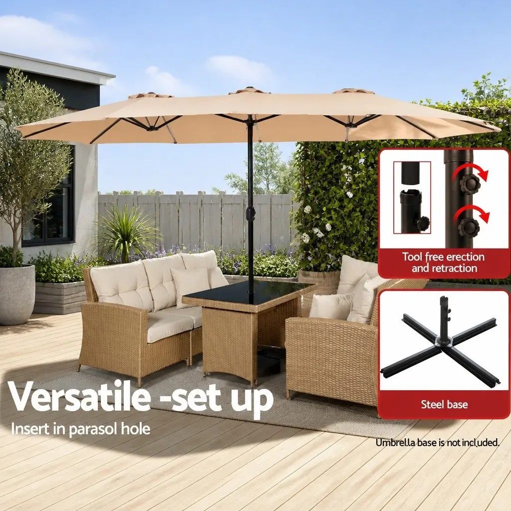 Outdoor Umbrella Centre Post 4.57m Beige Dodecagon Canopy with UV50+ Protection and Tilt Function