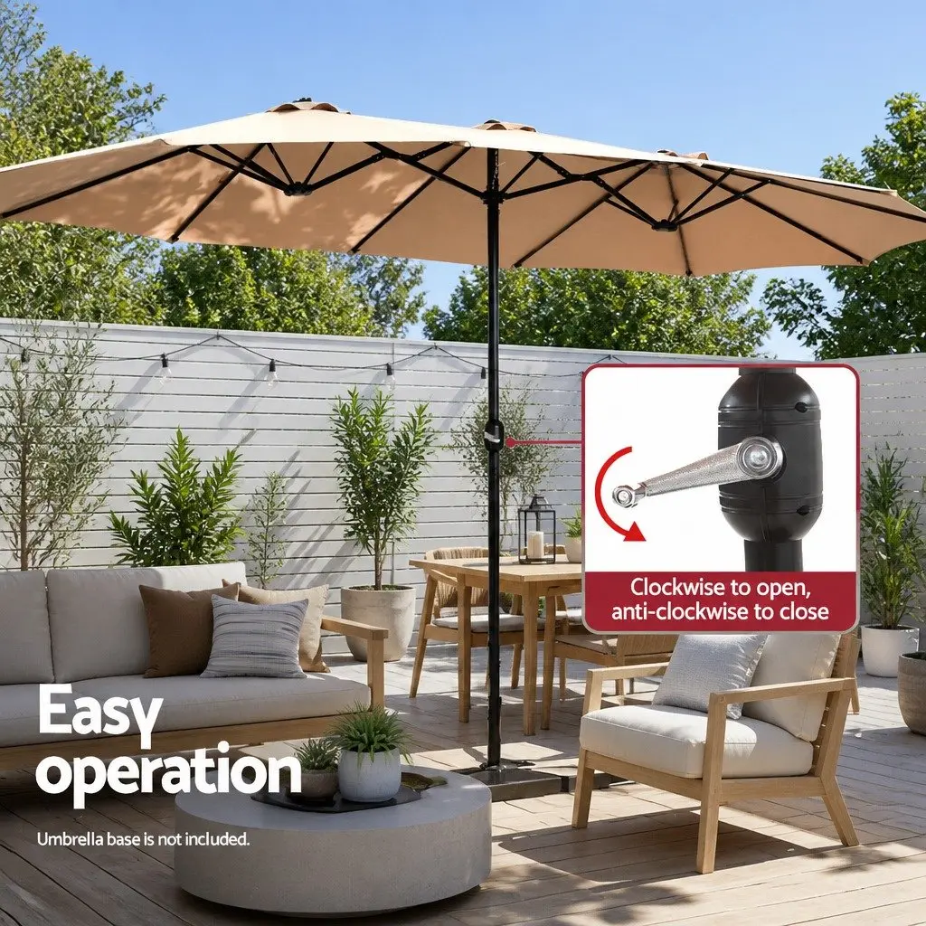Outdoor Umbrella Centre Post 4.57m Beige Dodecagon Canopy with UV50+ Protection and Tilt Function