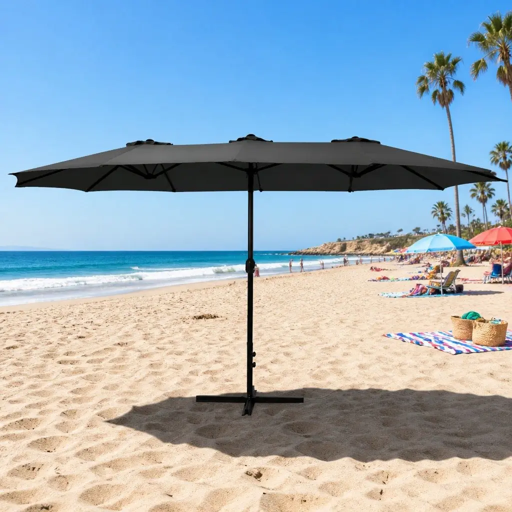 Outdoor Umbrella Centre Post Dodecagon Canopy 4.57m Black Shade