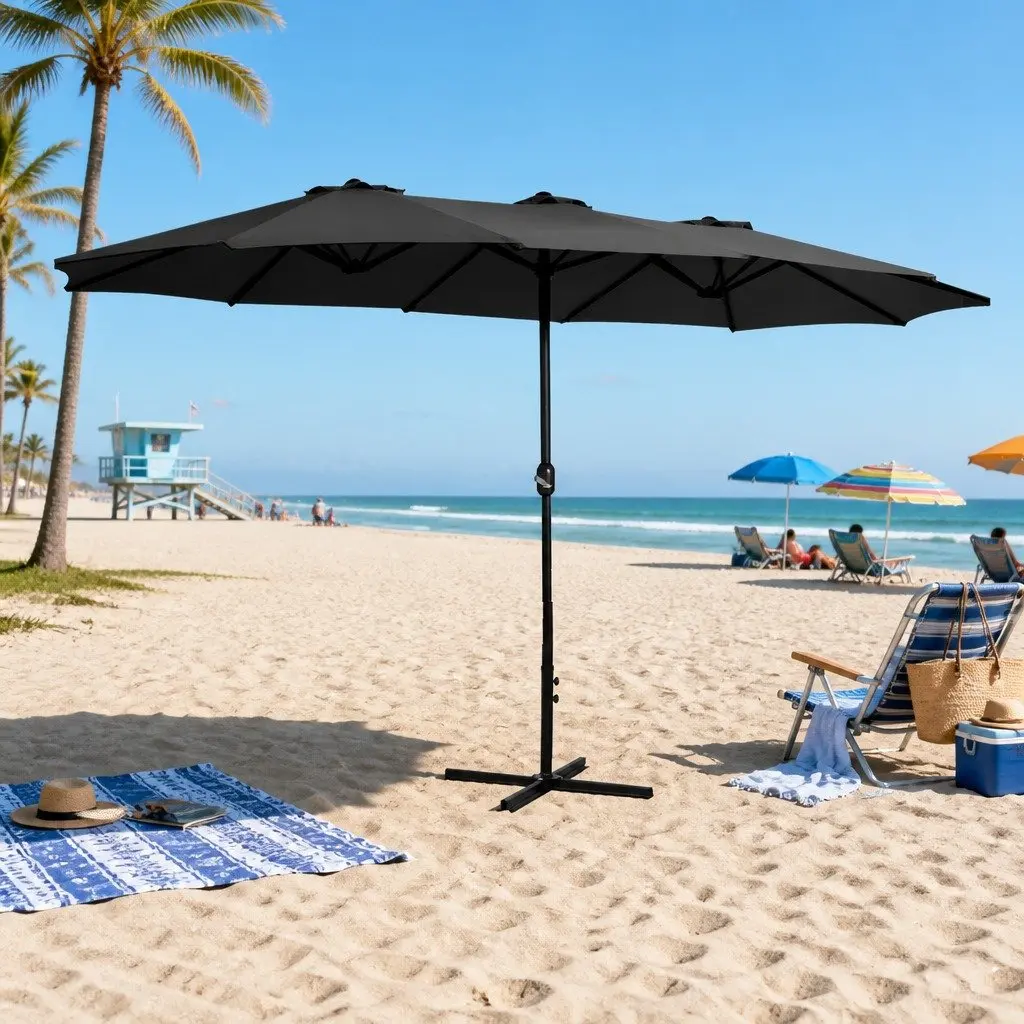 Outdoor Umbrella Centre Post Dodecagon Canopy 4.57m Black Shade