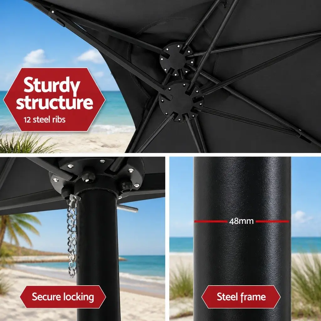 Outdoor Umbrella Centre Post Dodecagon Canopy 4.57m Black Shade