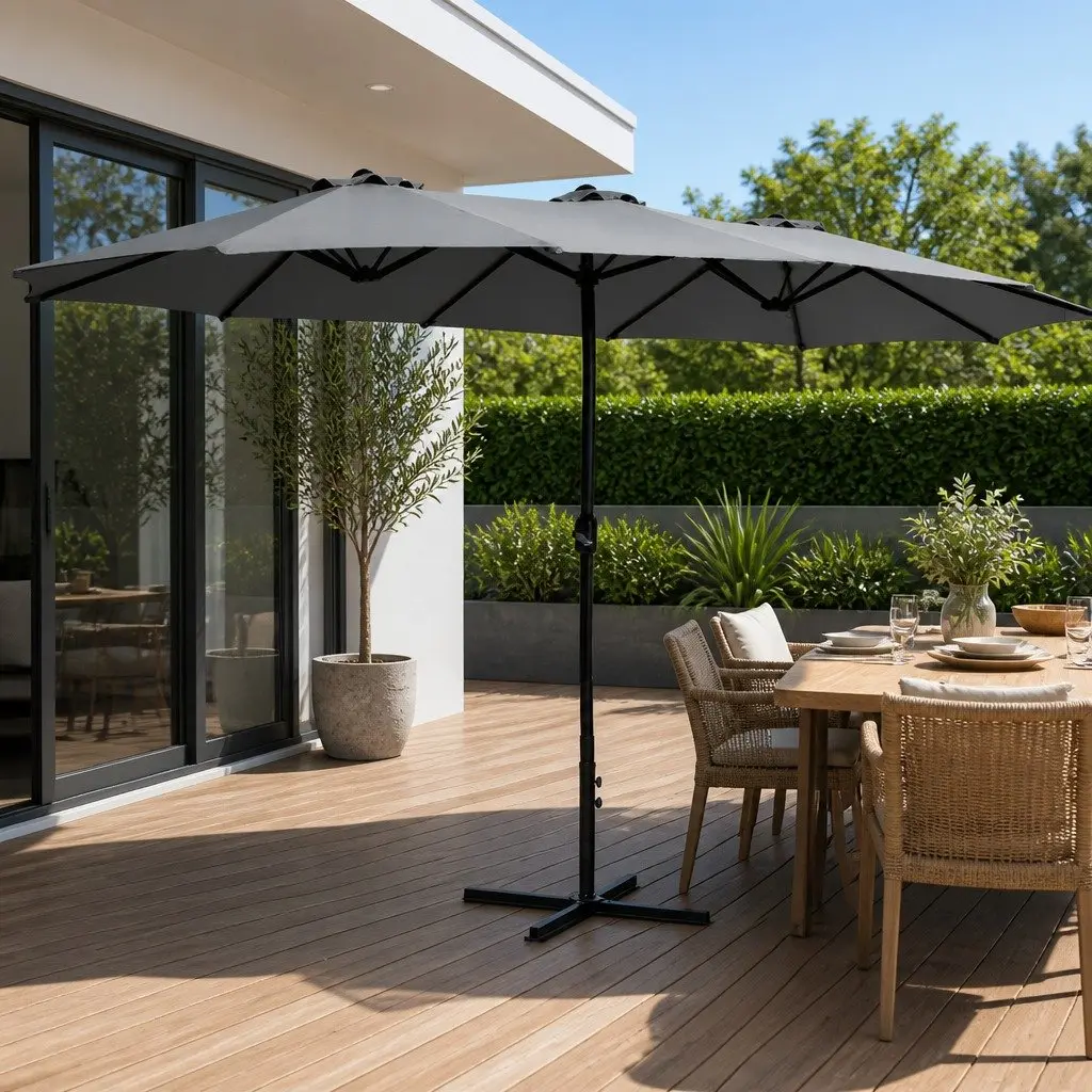 Outdoor Umbrella Centre Post Dodecagon Canopy 4.57m Charcoal