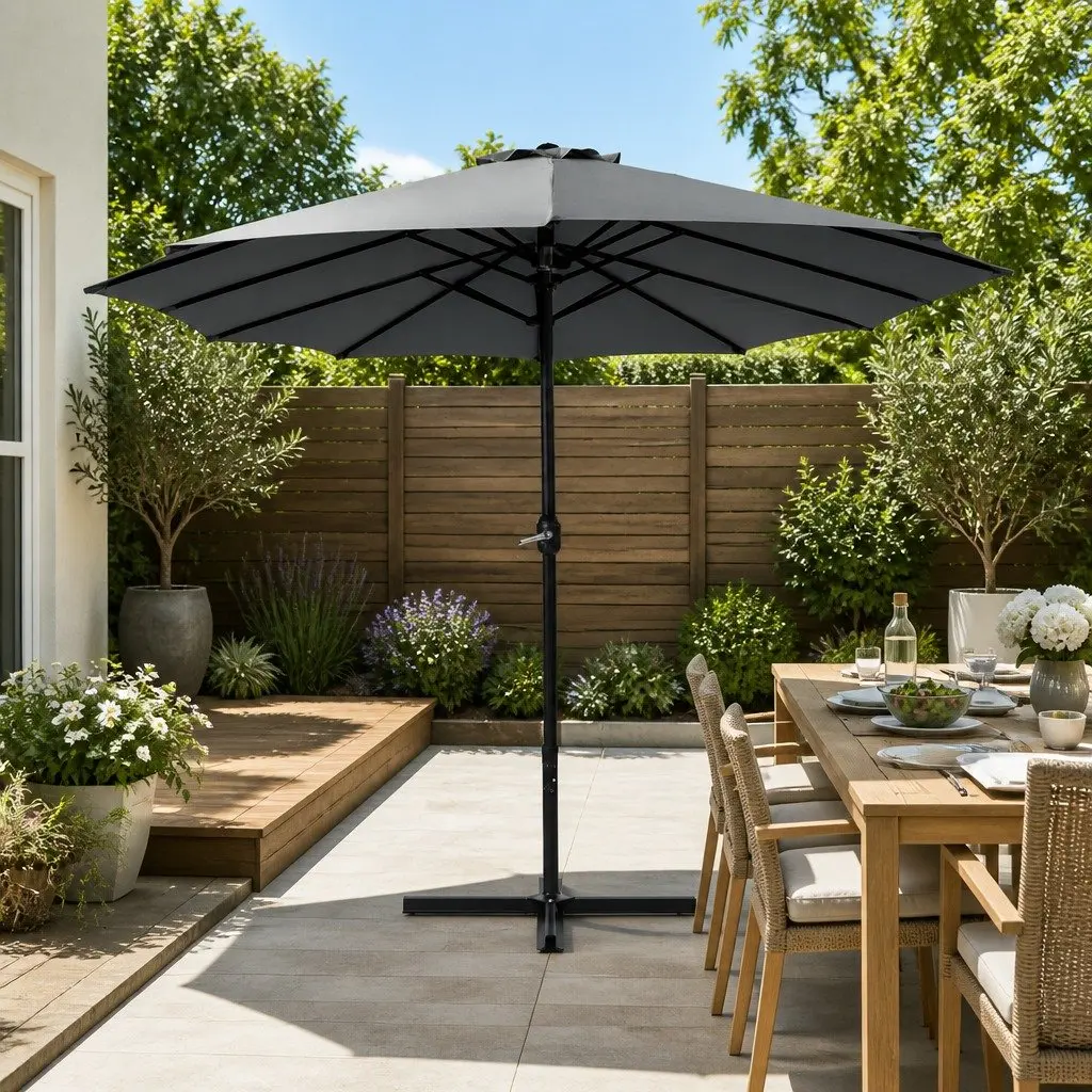 Outdoor Umbrella Centre Post Dodecagon Canopy 4.57m Charcoal